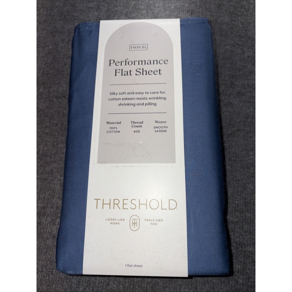 Threshold Twin XL Size 400 Thread Count Performance Flat Sheet - Metallic Blue